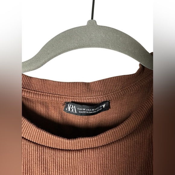 Zara Ribbed Sleeveless Ruched Side Tank Top Brown Size M - Picture 3 of 9